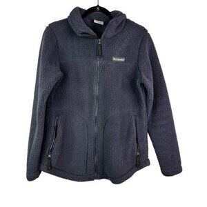 Columbia Women's Fleece Jacket Full Zip Embroidered Logo Blue Side Pockets Med